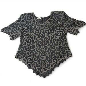 gorgeous beaded 100% silk blouse with abstract hems